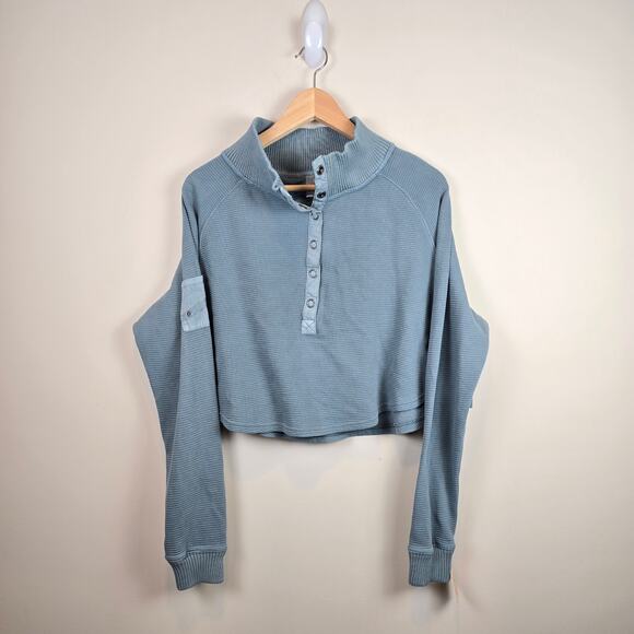 Free People Tops - Free People Movement So Fly Henley Layer Size M Midnight Jade Ribbed Crop Shirt